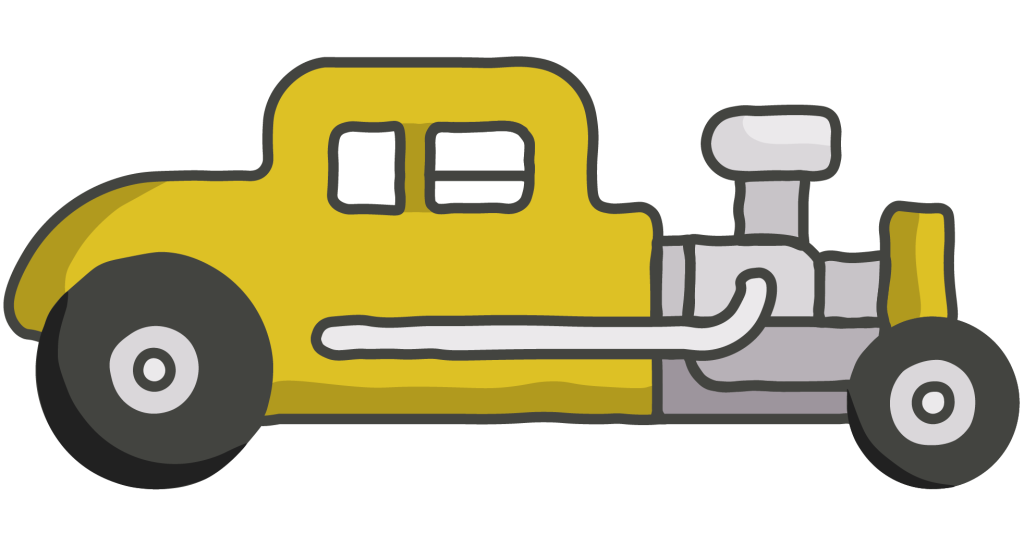 A simple, cartoon-style illustration of a yellow hot rod car with large black tires and a visible engine on the front, evoking the playful charm of film photography. | Photo by Millworks Film Photography & Prints